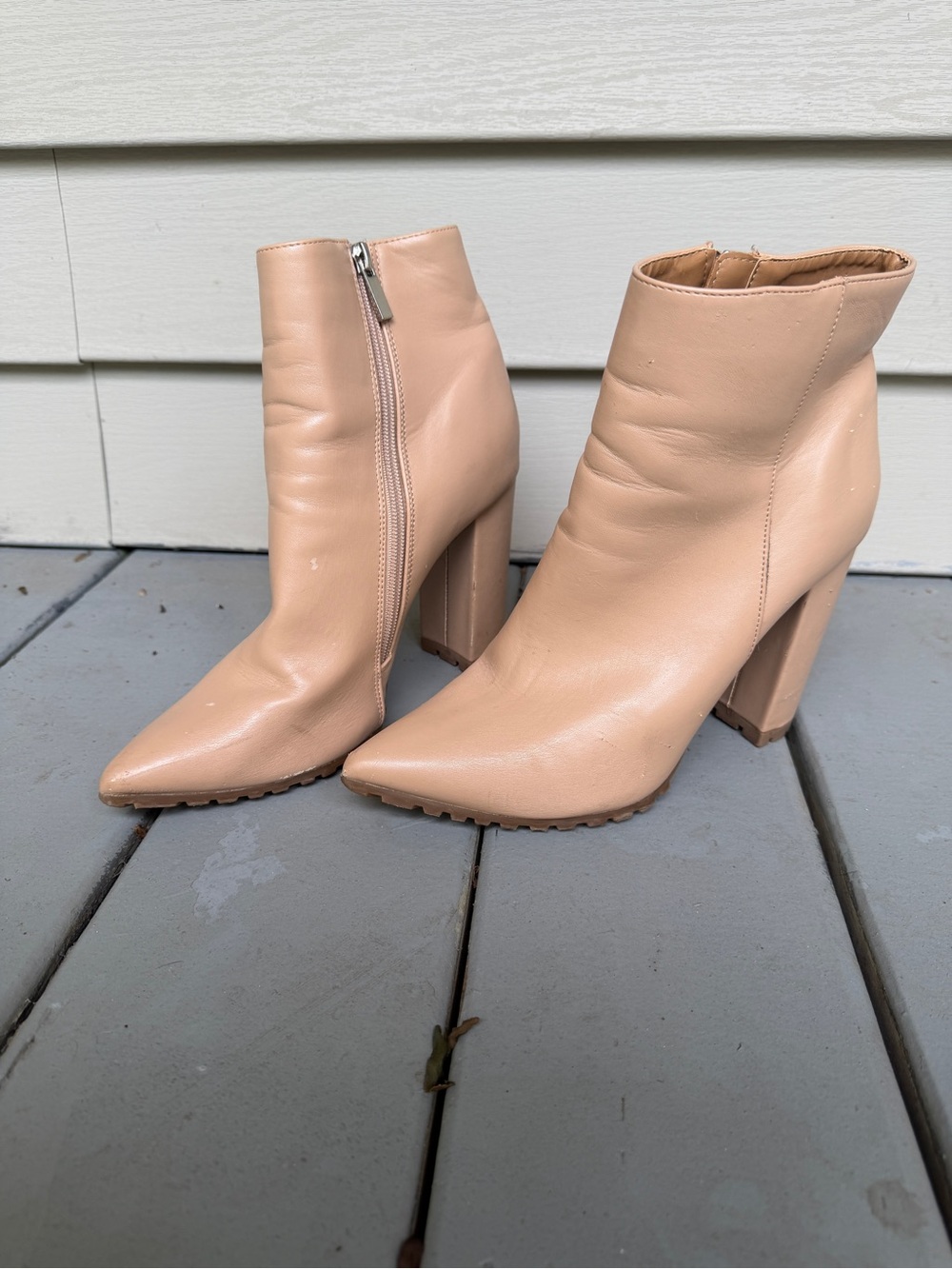 Women’s Nude Pointed-Toe Block Heel Ankle Boots